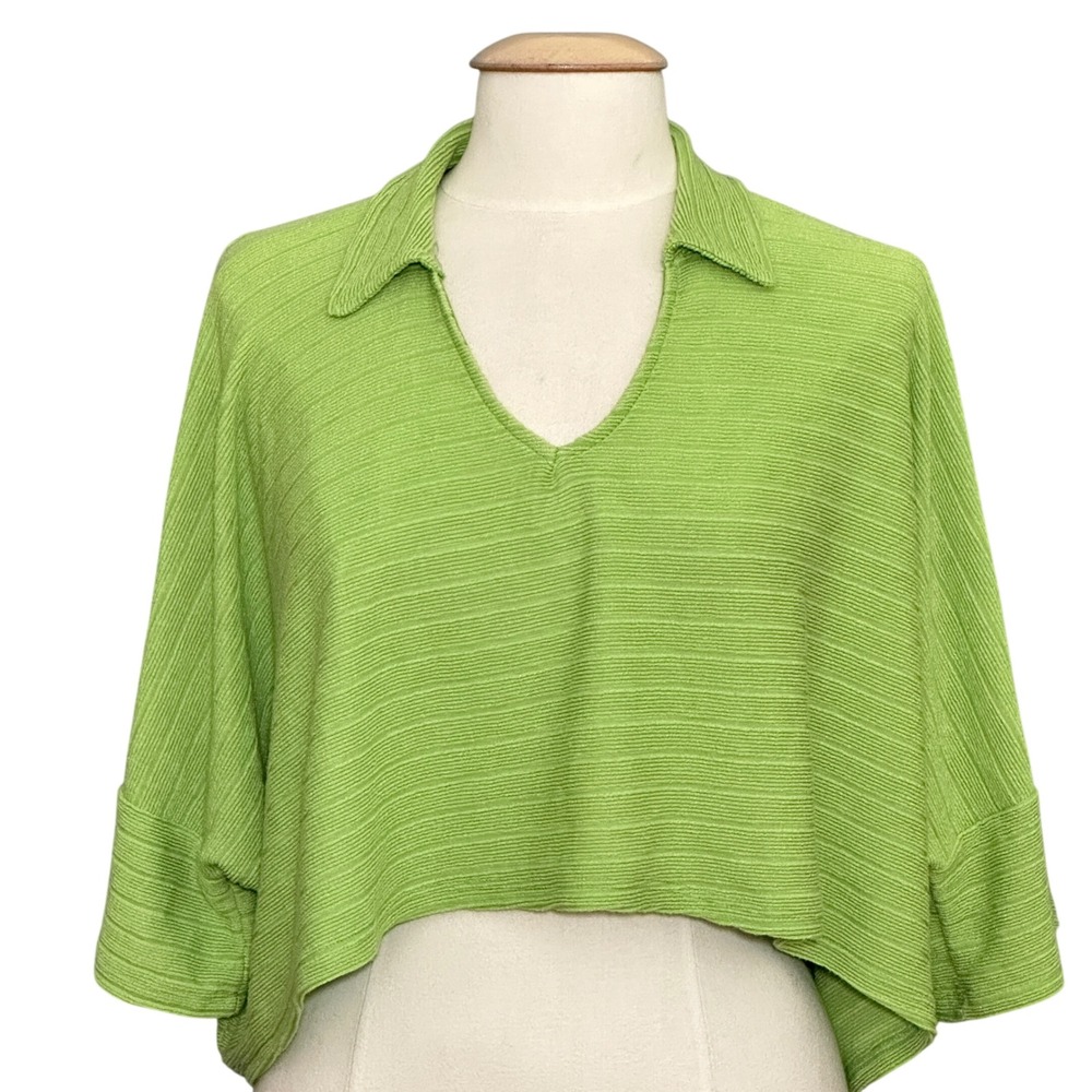 Bucket List Womens Top S Lime Green Ribbed Knit Crop Dolman Slouchy Retro 90s